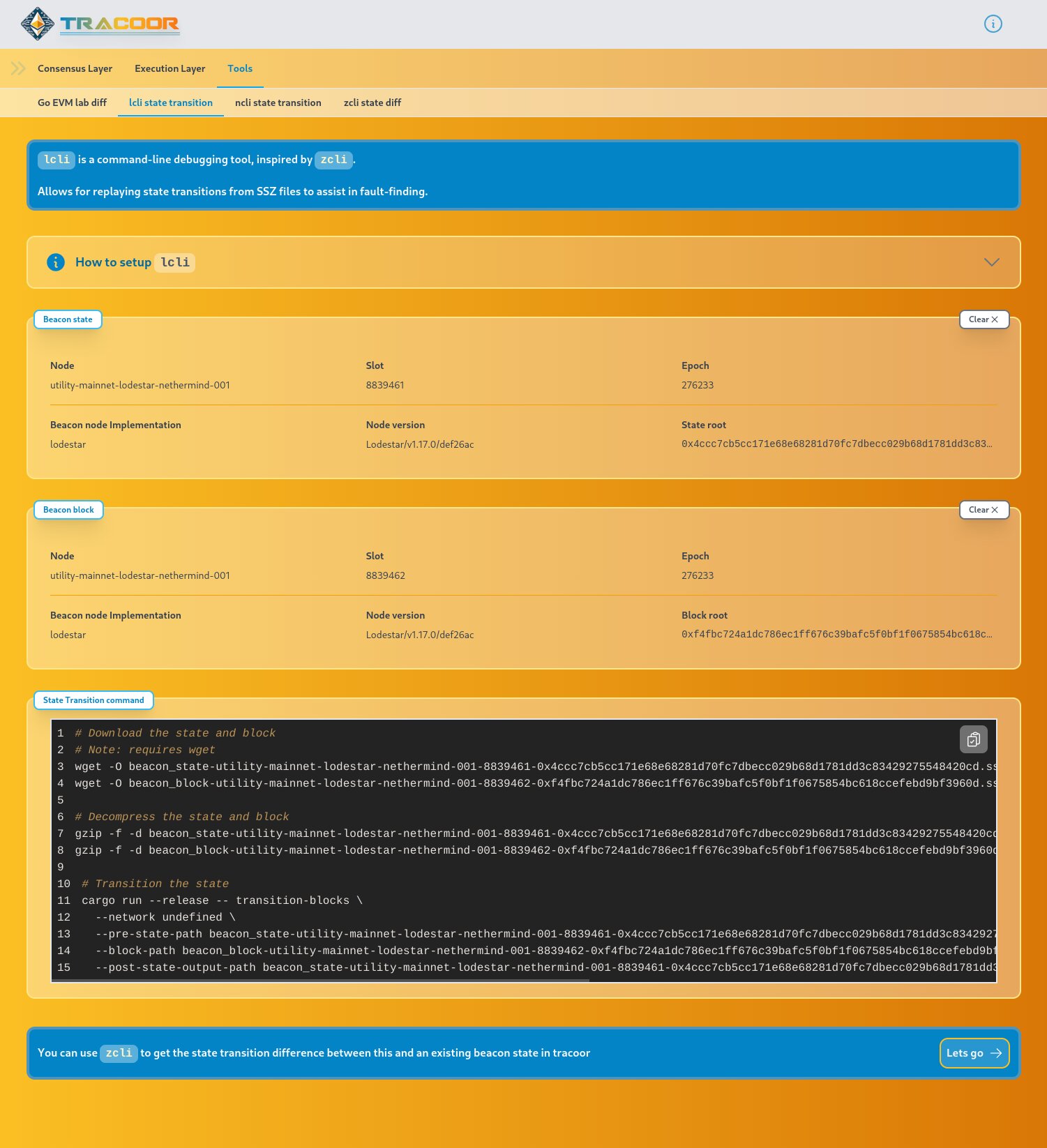 lcli state transition